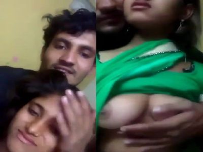 Girlfriend in saree lets boyfriend press her big boobs